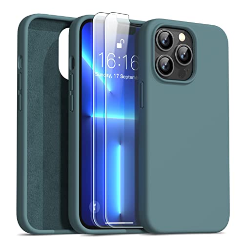 JASBON für iPhone 13 Pro Hülle (Ultra Dünn) mit 2 Panzerglas| Stoßfeste flüssige Silikonhülle | Voll Kameraschutz und Bildschirmschutz | Handyhülle für iPhone 13 Pro (6,1") Midnight Green von JASBON