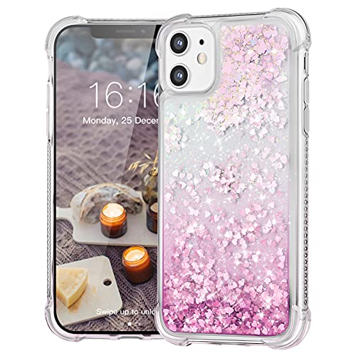 JASBON iPhone 11Hülle, Flüssig Treibsand Glitter Quicksand buntes Hülle Schutzhülle Rhinestone Case Cover Schale Silikon Weich TPU Handyhülle (pink Clear) von JASBON