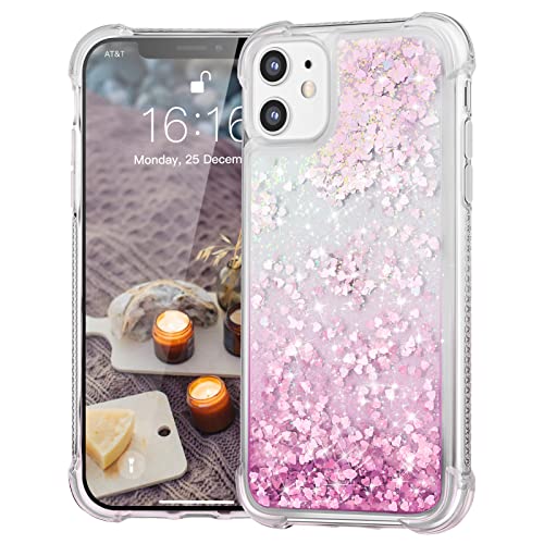 JASBON iPhone 12/Pro Hülle, Flüssig Treibsand Glitter Quicksand buntes Hülle Schutzhülle Rhinestone Case Cover Schale Silikon Weich TPU Handyhülle (pink Clear) von JASBON