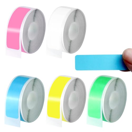 JASFLY 5 Rollen Thermo-Etikettenband, 12 * 40mm Etikettenband Wasserfeste für D11/D110/D101/P15/P12/P11/L12 für Haus, Büro, Schule-Gelb, Grün, Rosa, Blau, Weiß (160 Etiketten/Rolle) von JASFLY