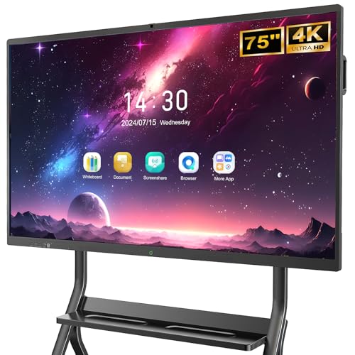 JASZDOT 75 Zoll 4K UHD Smartboard – Android 13, 8GB RAM, 128GB Speicher – Interaktives Touchscreen-Whiteboard für Klassenzimmer & Büro – WiFi, Bluetooth, HDMI, Kamera, Mikrofon inkl. Wandhalterung von JASZDOT