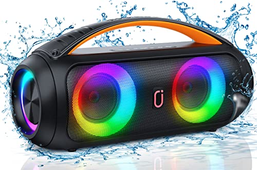 JAUYXIAN Bluetooth Lautsprecher, Tragbarer IPX5 Wasserdicht Lautsprecher Musikbox mit Licht für Draußen, Stereo Sound Laut mit Druckvollem Bass unterstützt USB/TF-Karte/AUX/FM/Rec für Party von JAUYXIAN