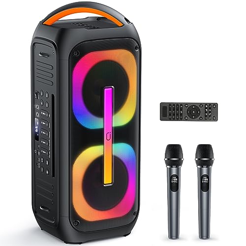 JAUYXIAN Karaoke Machine mit 2 Mikrofones, großer Tragbaren Bluetooth Lautsprecher mit RGB-Licht, Karaoke Anlage für Karaoke, Hausparty, PA-System für Erwachsene Partybox Unterstützt TF/USB, AUX,Rec von JAUYXIAN