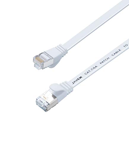 JAVEX CAT7 RJ45 [S/STP, 10 GB] Netzwerk-Ethernet-Patchkabel [OFC, Fluke-Pass] - Flachkabel, weiß, 7,6 m / 25 ft von JAVEX