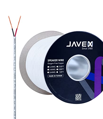 JAVEX CL3 In-Wall-Use OFC-Lautsprecherkabel mit 16 Gauge[1,31mm2] [sauerstofffreies Kupfer 99,9%] für die Installation von Heimkino- und Audiosystemen, weiß, 50 Fuß [15,25m] von JAVEX