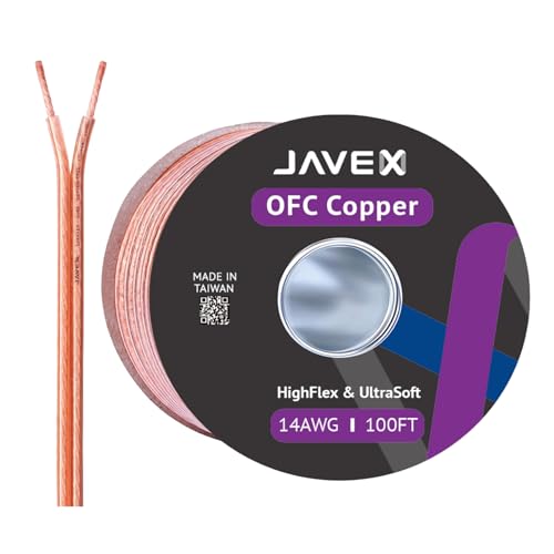 JAVEX Lautsprecherkabel 14 Gauge [2,11 mm2] [Sauerstofffreies Kupfer 99,9%] Litzenkupfer, Flachkabel, Kabel für HiFi-Systeme, Verstärker [30,5m] von JAVEX