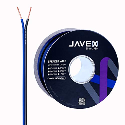 JAVEX Lautsprecherkabel 14 Gauge [2,11 mm2] [Sauerstofffreies Kupfer 99,9%] Litzenkupfer, blau/schwarz, Kabel für HiFi-Systeme, Verstärker 100 Fuß [30,5 m] von JAVEX