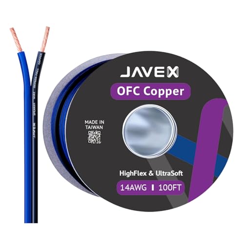 JAVEX Lautsprecherkabel 14 Gauge [2,11 mm2] [Sauerstofffreies Kupfer 99,9%] Litzenkupfer, blau/schwarz, Kabel für HiFi-Systeme, Verstärker 100 Fuß [30,5 m] von JAVEX