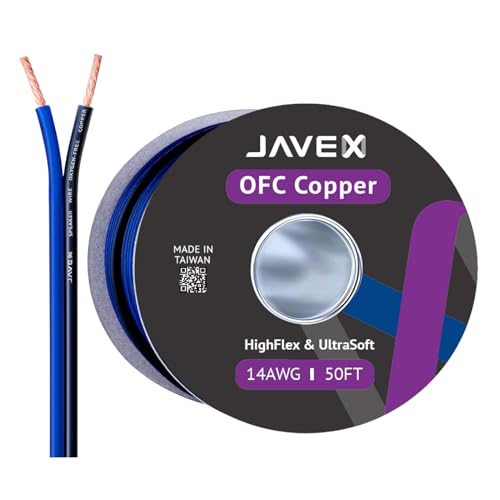 JAVEX Lautsprecherkabel 14-Gauge [2,11 mm2] [Sauerstofffreies Kupfer 99,9%] Litzenkupfer, blau/schwarz, Kabel für HiFi-Systeme, Verstärker 50 Fuß [15,25 M] von JAVEX