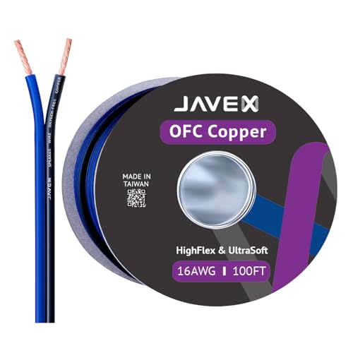 JAVEX Lautsprecherkabel 16-Gauge [1,31 mm2] [Sauerstofffreies Kupfer 99,9%] Litzenkupfer, blau/schwarz, Kabel für HiFi-Systeme, Verstärker 100 Fuß [30,5 M] von JAVEX