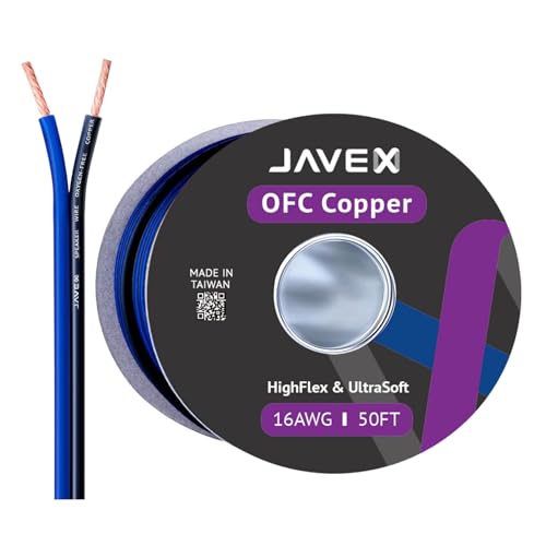 JAVEX Lautsprecherkabel 16-Gauge AWG [Sauerstofffreies Kupfer 99,9%] Litzenkupfer, blau/schwarz, Kabel für HiFi-Systeme, Verstärker 50 Fuß [15,25 M] von JAVEX