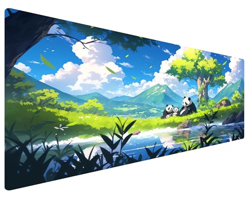 XXL Big Gaming Mousepad 900x400, Großes Mauspad Rutsch und Wasserfest, Tischunterlage für Maus und Tastatur | Panda Familie, Die Natur Japans im Anime Stil (900x400mm) von JAW REX