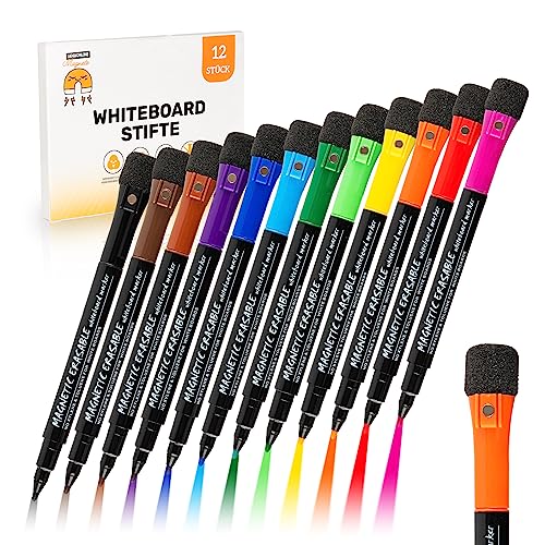 JAWA Whiteboard Marker - 12 Stück Whiteboard Stifte abwischbar - Magnetische Tafelstifte mit Schwamm - Premium White Board Marker Pens - Praktische Whiteboardmarker in verschiedenen Farben von JAWAonline