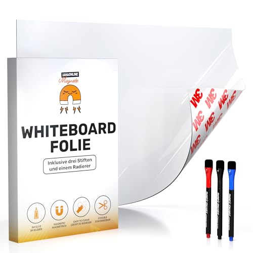 Whiteboard Folie 20x30cm - 3M Magnetfolie selbstklebend - Magnetische Tafelfolie abwischbar - Praktische Ferrofolie Weiß - Whiteboardfolie inkl. 3 Marker mit Schwamm von JAWAonline