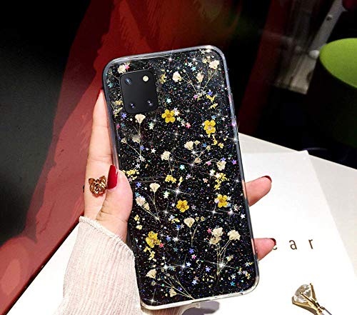 Glitzer Hülle für Samsung Galaxy Note 10 Lite Hülle Blumen,Glänzend Glitzer Getrocknete Blumen TPU Silikon Hülle Handyhülle Tasche Durchsichtig Handy Hülle Schutzhülle für Galaxy Note 10 Lite,Gelb von JAWSEU