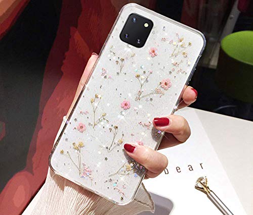 Glitzer Hülle für Samsung Galaxy Note 10 Lite Hülle Blumen,Glänzend Glitzer Getrocknete Blumen TPU Silikon Hülle Handyhülle Tasche Durchsichtig Handy Hülle Schutzhülle für Galaxy Note 10 Lite,Rosa von JAWSEU