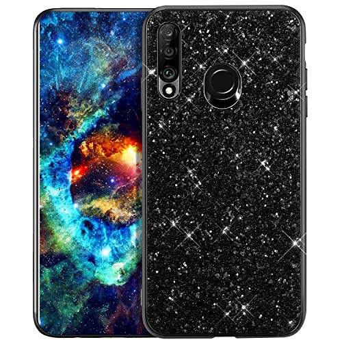 JAWSEU Kompatibel mit Huawei P30 Lite Glitzer Hülle,Bling Diamant Schutzhülle Glänzend Kristall Strass Hart PC Hülle Stoßfest TPU Bumper Silikon Handyhülle für Huawei P30 Lite,Schwarz von JAWSEU