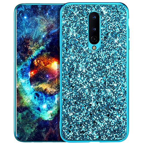 JAWSEU Kompatibel mit OnePlus 8 Glitzer Hülle,Bling Diamant Schutzhülle Glänzend Kristall Strass Hart PC Hülle Stoßfest TPU Bumper Silikon Handyhülle für OnePlus 8,Blau von JAWSEU