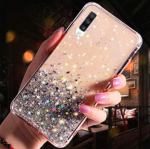 JAWSEU Kompatibel mit Samsung Galaxy A50 Hülle Silikon Handyhülle Stern Muster Transparent Bling Glitzer Shiny Ultradünne TPU Schutzhülle Weiche TPU Bumper Case Stoßfest Handytasche,Klar von JAWSEU