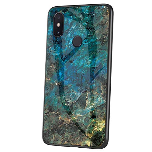 JAWSEU Kompatibel mit Xiaomi Mi A2 Hülle Marmor Muster Gehärtetes Glas Handyhülle Rückschale mit Silikon Hülle TPU Bumper Schutzhülle Stoßfest Glashülle Case Tasche für Xiaomi Mi A2,Grün von JAWSEU