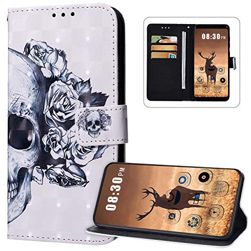 JAWSEU Schutzhülle Kompatibel mit Samsung Galaxy A41 Hülle Handyhülle Glitzer Bling Glänzend 3D Bunt Muster Leder Hülle Flip Case Handytasche Brieftasche Klapphülle Galaxy A41,Totenkopf Blumen von JAWSEU