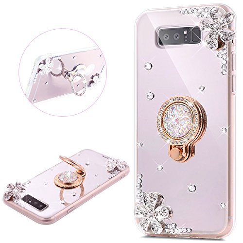 Kompatibel mit Galaxy Note 8 Hülle,Galaxy Note 8 Handyhülle,Glitzer Strass Diamant Spiegel Hülle TPU Silikon Hülle Schutzhülle Case Handytasche mit Ring 360 Grad Ständer Für Galaxy Note 8,Silber von JAWSEU