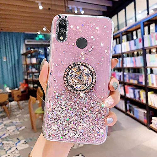 Kompatibel mit Huawei P20 Lite Hülle mit Diamant Ring Ständer,Handyhülle für Huawei 40 Glänzend Bling Glitzer Stern Transparent Silikon Hülle TPU Schutzhülle Case Tasche für Huawei P20 Lite,Rosa von JAWSEU