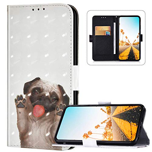 Kompatibel mit LG V40 ThinQ Hülle Leder Handyhülle Bunt Retro Bling Glitzer Muster Tasche Leder Flip Case Lederhülle Magnetisch Wallet Schutzhülle Klapphülle Handytasche für LG V40 ThinQ,Hund von JAWSEU