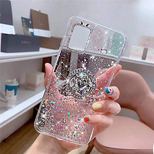 Kompatibel mit Samsung Galaxy A71 Hülle mit Diamant Ring Ständer,Handyhülle Galaxy A71 Glänzend Bling Glitzer Stern Transparent Silikon Hülle TPU Schutzhülle Case Tasche,Klar von JAWSEU