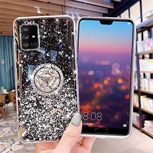 Kompatibel mit Samsung Galaxy M21 Hülle mit Diamant Ring Ständer,Handyhülle Galaxy M21 Glänzend Bling Glitzer Stern Transparent Silikon Hülle TPU Schutzhülle Case Tasche,Schwarz von JAWSEU