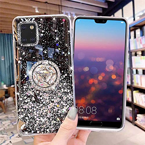 Kompatibel mit Samsung Galaxy Note 10 Lite Hülle mit Diamant Ring Ständer,Handyhülle Galaxy Note 10 Lite Glänzend Bling Glitzer Stern Transparent Silikon Hülle TPU Schutzhülle Case Tasche,Schwarz von JAWSEU