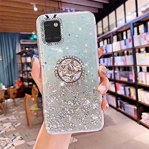 Kompatibel mit Samsung Galaxy Note 10 Lite Hülle mit Diamant Ring Ständer,Handyhülle Galaxy Note 10 Lite Glänzend Bling Glitzer Stern Transparent Silikon Hülle TPU Schutzhülle Case Tasche,Grün von JAWSEU