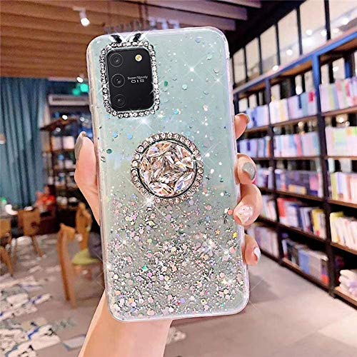 Kompatibel mit Samsung Galaxy S10 Lite Hülle mit Diamant Ring Ständer,Handyhülle Galaxy S10 Lite Glänzend Bling Glitzer Stern Transparent Silikon Hülle TPU Schutzhülle Case Tasche,Grün von JAWSEU