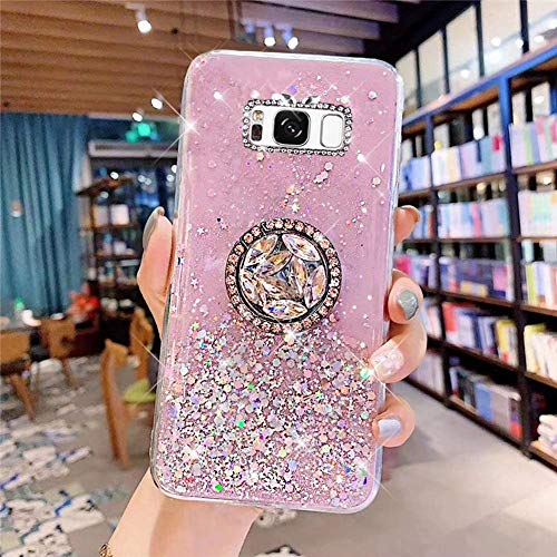 Kompatibel mit Samsung Galaxy S8 Plus Hülle mit Diamant Ring Ständer,Handyhülle Galaxy S8 Plus Glänzend Bling Glitzer Stern Transparent Silikon Hülle TPU Schutzhülle Case Tasche,Rosa von JAWSEU