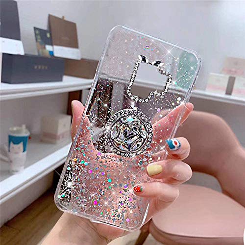 Kompatibel mit Samsung Galaxy S9 Hülle mit Diamant Ring Ständer,Handyhülle Galaxy S9 Glänzend Bling Glitzer Stern Transparent Silikon Hülle TPU Schutzhülle Case Tasche,Klar von JAWSEU