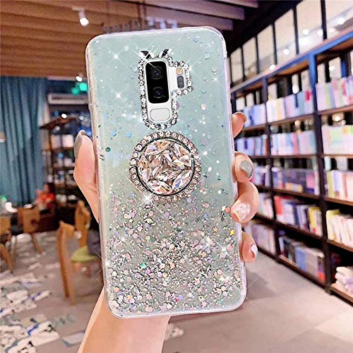 Kompatibel mit Samsung Galaxy S9 Plus Hülle mit Diamant Ring Ständer,Handyhülle Galaxy S9 Plus Glänzend Bling Glitzer Stern Transparent Silikon Hülle TPU Schutzhülle Case Tasche,Grün von JAWSEU