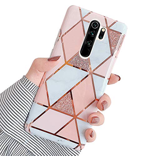 Marmor Hülle für Xiaomi Redmi Note 8 Pro Hülle,Handyhülle für Xiaomi Redmi Note 8 Pro Schutzhülle Bling Glitzer Marmor Weiche Silikon Hülle Ultra Dünn Handytasche Kratzfest TPU Bumper Case,Rosa von JAWSEU