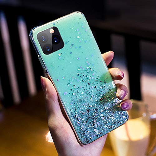 für iPhone 12/iPhone 12 Pro Hülle Glitzer,Handyhülle iPhone 12/12 Pro Glänzend Bling Glitzer Stern Transparent Weiche TPU Silikon Hülle Handyhülle Tasche Durchsichtig Handy Hülle Schutzhülle,Grün von JAWSEU