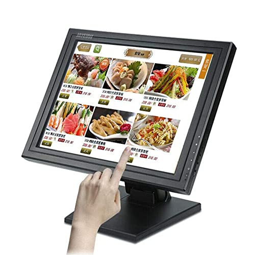 JAYEUW 15-Zoll-LCD-Touchscreen-Monitor VGA USB-POS-PC-Monitor mit Stand-Einzelhandelskiosk-Restaurant-Touchscreen-Monitor (Schwarz) von JAYEUW