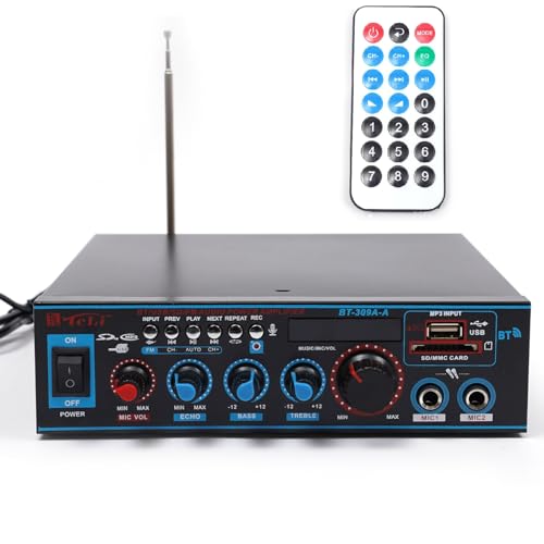 JAYEUW Verstärker Power Amplifier Leistungsverstärker Bluetooth Stereo mit SD Card U Disk Bluetooth MP3 Playback Tragbarer Verstärkerempfänger Für Karaoke Heimkino Radio von JAYEUW