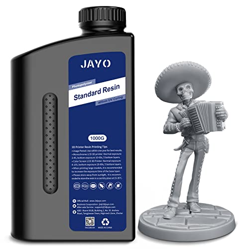 JAYO 3D Drucker Harz 1KG, 405nm UV Standard Fast Curing Photopolymer Resin für 4K/6K/8K LCD DLP SLA 3D Drucker, Hohe Präzision, Geringe Schrumpfung, Grau 1000g von JAYO
