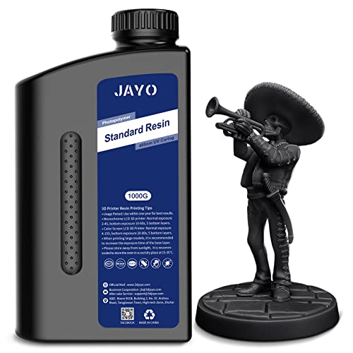 JAYO 3D Drucker Harz 1KG, 405nm UV Standard Fast Curing Photopolymer Resin für 4K/6K/8K LCD DLP SLA 3D Drucker, Hohe Präzision, Geringe Schrumpfung, Schwarz 1000g von JAYO