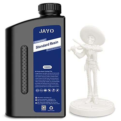 JAYO 3D Drucker Harz 1KG, 405nm UV Standard Fast Curing Photopolymer Resin für 4K/6K/8K LCD DLP SLA 3D Drucker, Hohe Präzision, Geringe Schrumpfung, Weiß 1000g von JAYO
