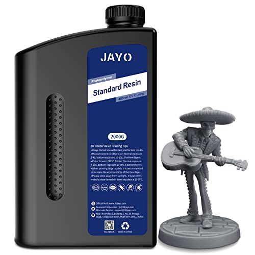 JAYO 3D Drucker Harz 2KG, 405nm UV Standard Fast Curing Photopolymer Resin für 4K/6K/8K LCD DLP SLA 3D Drucker, Hohe Präzision, Geringe Schrumpfung, Dunkelgrau 2000g von JAYO