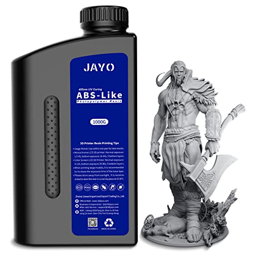 JAYO 3D Drucker Resin 1KG, ABS-Like Resin 405nm UV Standard Rapid Harz für 4K/6K/8K LCD/DLP/SLA 3D Printing, Nicht-spröde, Hohe Präzision, Geringer Geruch, Grau 1000g von JAYO