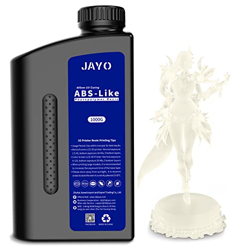 JAYO 3D Drucker Resin 1KG, ABS-Like Resin 405nm UV Standard Rapid Harz für 4K/6K/8K LCD/DLP/SLA 3D Printing, Nicht-spröde, Hohe Präzision, Geringer Geruch, Transparent 1000g von JAYO