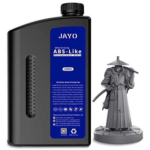 JAYO 3D Drucker Resin 2KG, ABS-Like Resin 405nm UV Standard Rapid Harz für 4K/6K/8K LCD/DLP/SLA 3D Printing, Nicht-spröde, Hohe Präzision, Geringer Geruch, Dunkelgrau 2000g von JAYO
