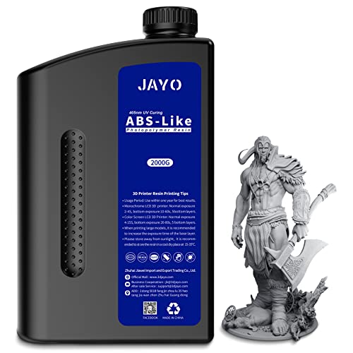 JAYO 3D Drucker Resin 2KG, ABS-Like Resin 405nm UV Standard Rapid Harz für 4K/6K/8K LCD/DLP/SLA 3D Printing, Nicht-spröde, Hohe Präzision, Geringer Geruch, Grau 2000g von JAYO