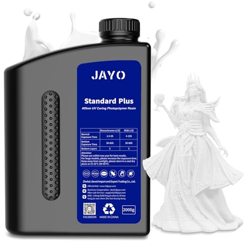 JAYO 3D Drucker Resin 2KG, Standard Plus 405nm UV Photopolymer Harz für 4K/8K LCD DLP SLA Resin 3D Drucker, Schnell Härtendes 3D Druckharz für Höhere Präzision und Zähigkeit, Weiß 2000g von JAYO