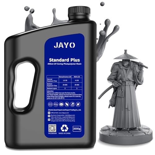 JAYO 3D Drucker Resin 3KG, Standard Plus 405nm UV Photopolymer Harz für 4K/8K LCD DLP SLA Resin 3D Drucker, Schnell Härtendes 3D Druckharz für Höhere Präzision und Zähigkeit, DunkelGrau 3000g von JAYO